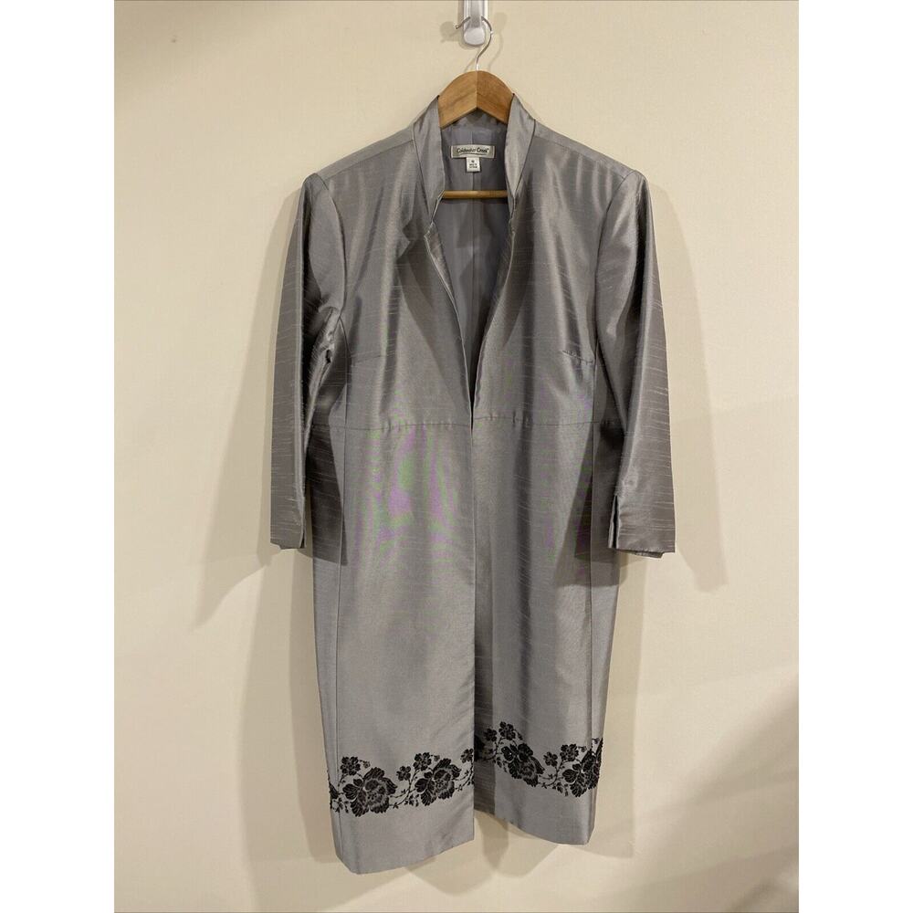 Coldwater Creek Silver Open Coat With Sequin Floral Accent Size 16